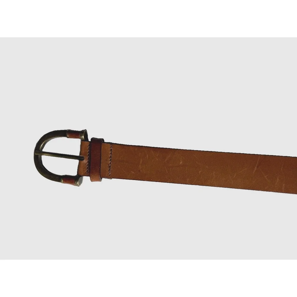 Vintage Eddie Bauer Mens Belt Genuine Leather Brass Buckle Medium Italy 32-36